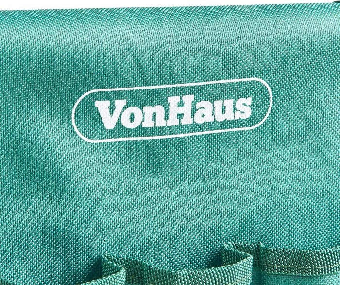 Stol/kneeler për kopsht VONHAUS 2-në-1 2515210, i palosshëm, me set veglash, jeshile/gri, set 5 copë