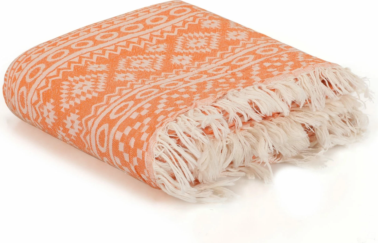 Peshqir plazhi Fouta, model qilimi, portokalli, Mijolnir, 90x170cm