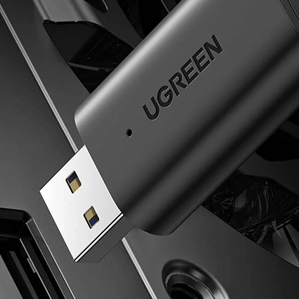 Adapter Bluetooth audio Ugreen CM523 (UGR1207BLK), Bluetooth 5.1, USB-A, AUX 3.5mm, transmetues/marrës, i zi, me kabllo 1m