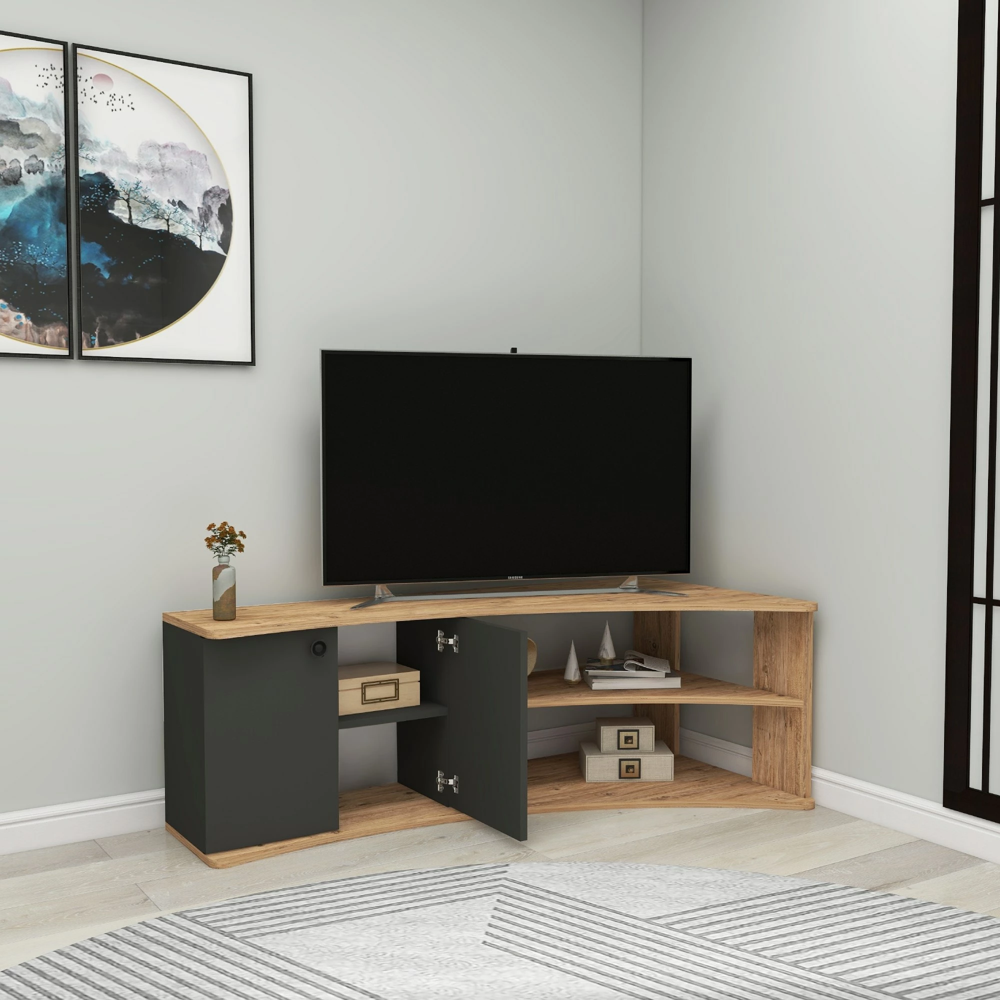 Komodë për TV Hanah Home Termera, ngjyrë pishë Atlantic dhe antracit