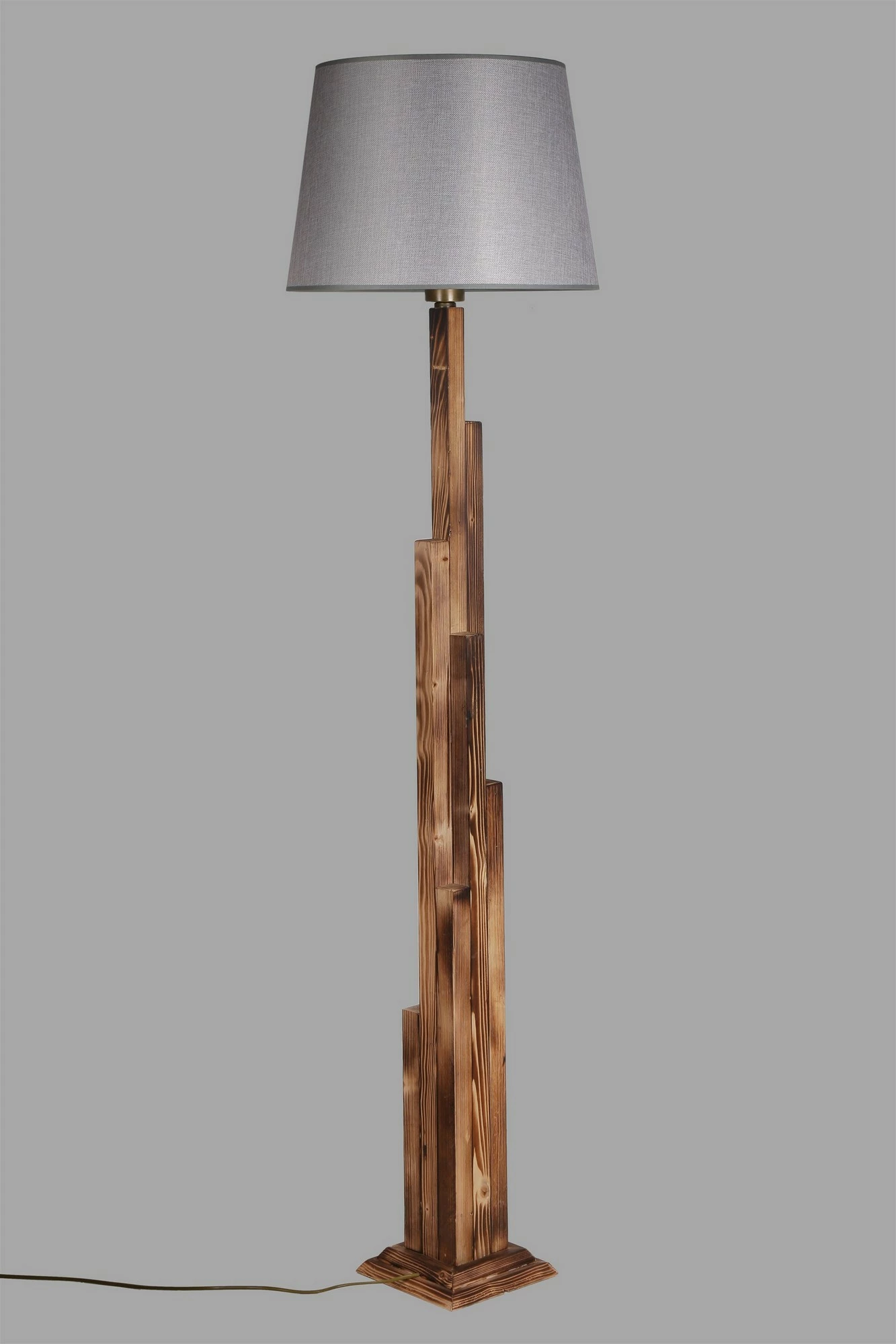 Llambë dyshemeje prej druri, trup kafe, abazhur gri, 165cm