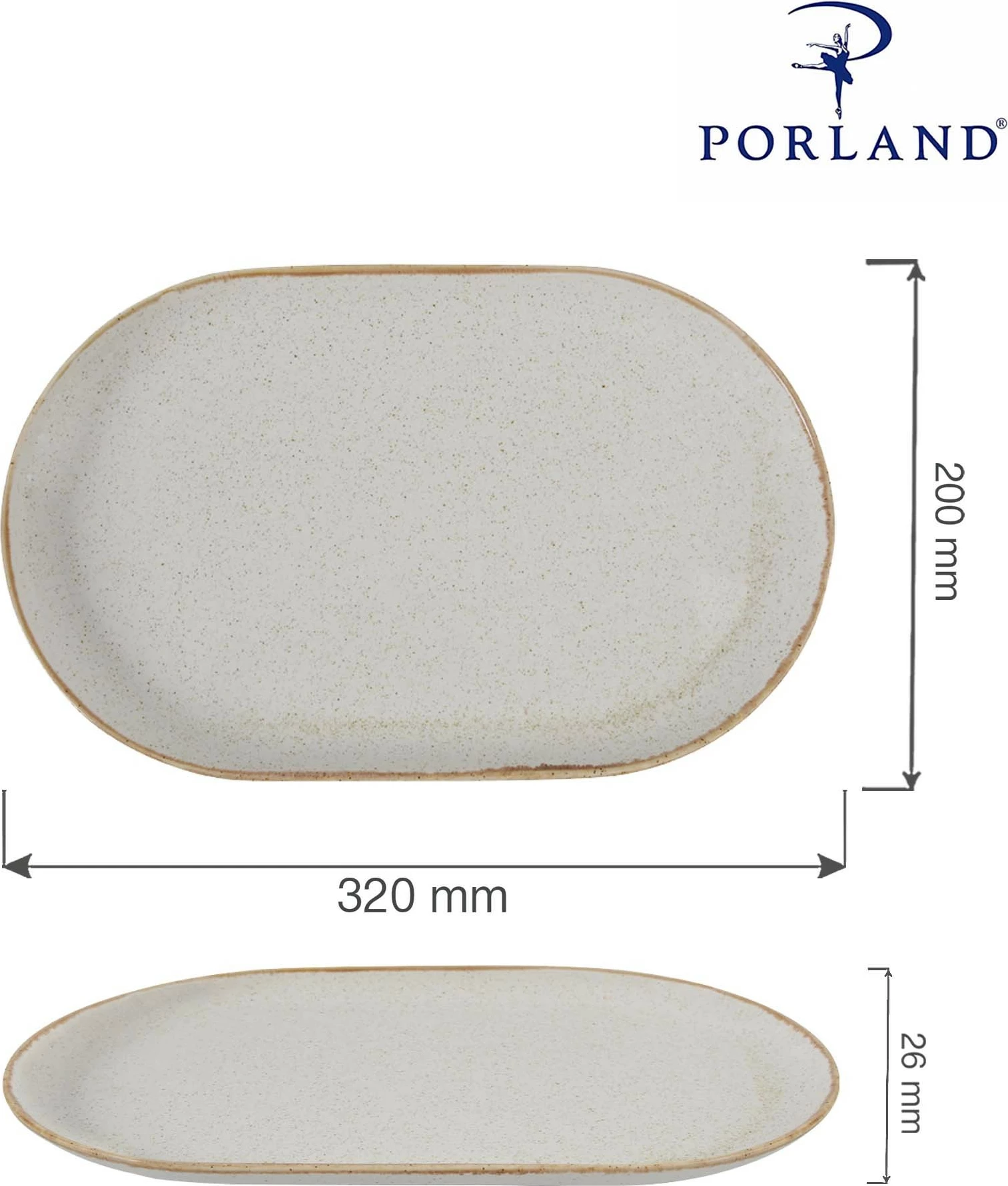 Pjatë ovale servirjeje Porland Seasons Sand 320x200 mm, krem/bezh, set 6 copë