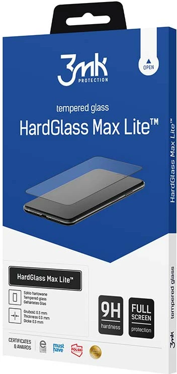 Xham i temperuar 3mk HardGlass Max Lite për iPhone 16 Pro Max, 0.3 mm, 9H, full screen, kornizë e zezë