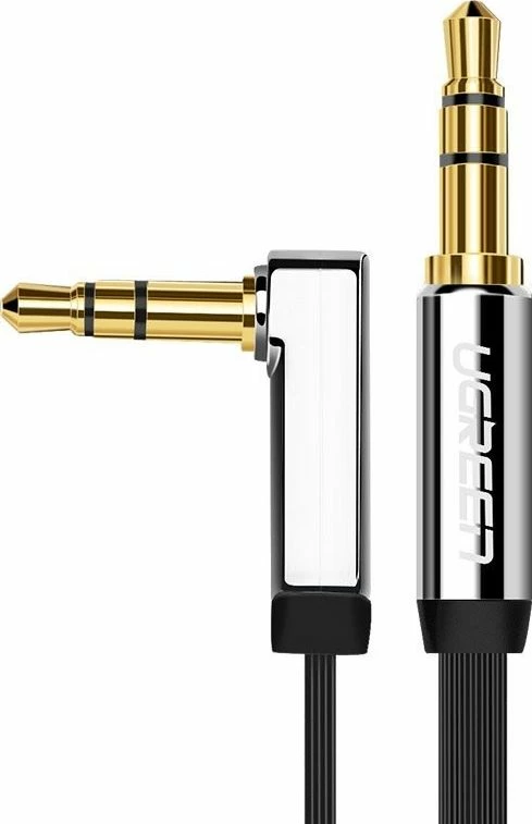 Kabllo AUX Ugreen 3.5mm Jack në 3.5mm Jack 5m, një konektor me kënd 90°, flat, black/silver