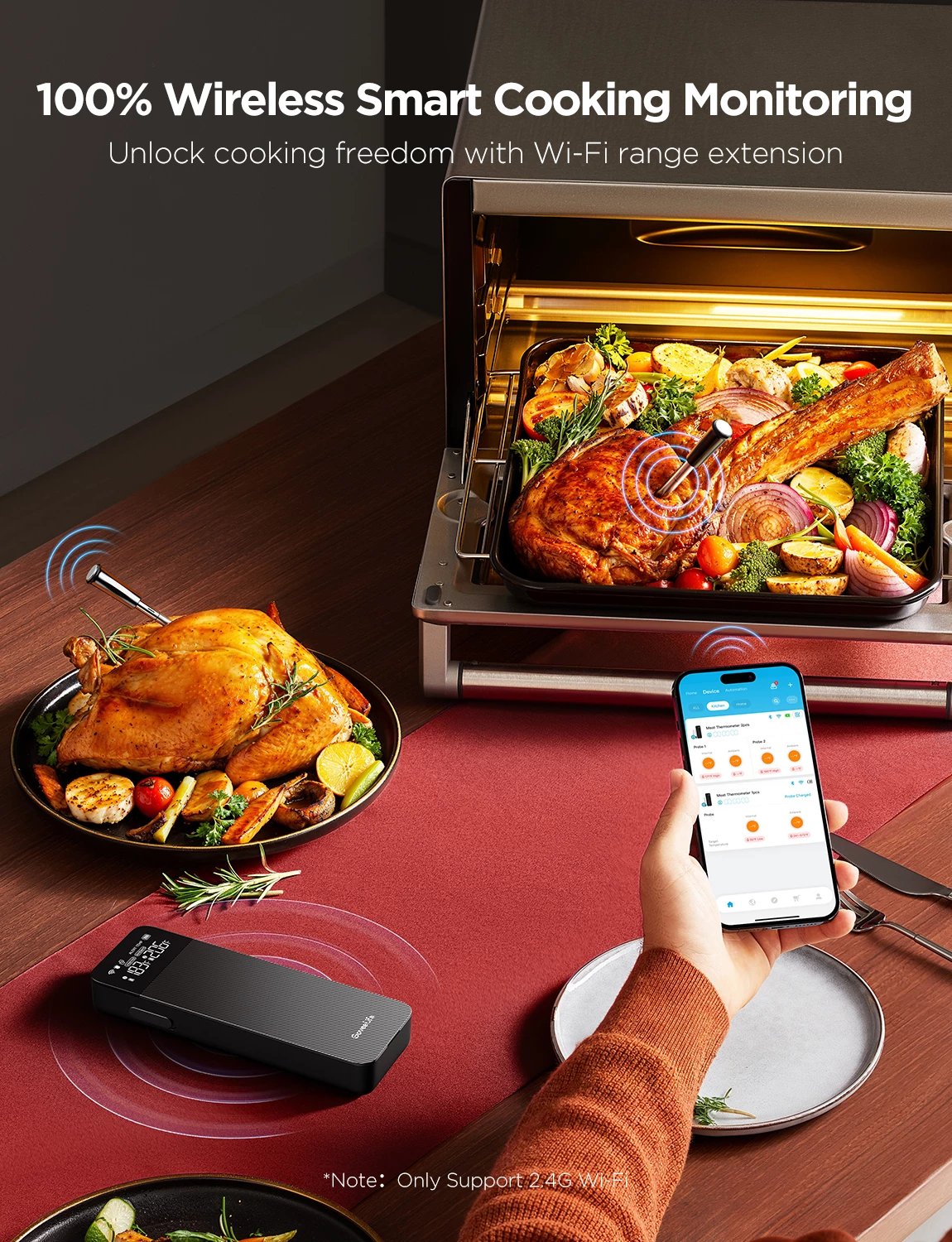 Termometër mishi Govee GoveeLife, wireless Bluetooth + WiFi, 2 sonda, LCD, rreze deri 150 m, i zi