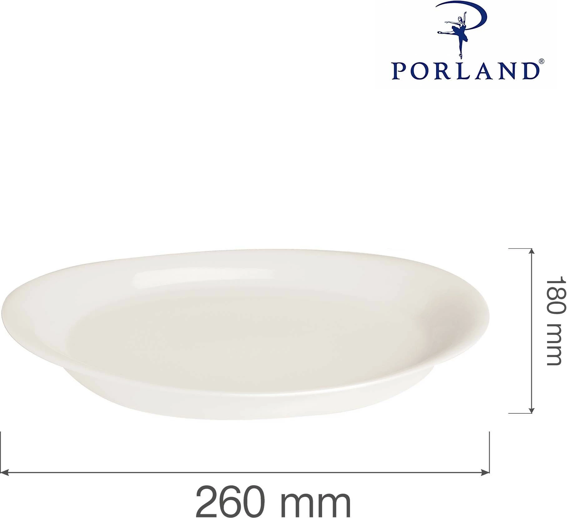 Pjatë servirjeje Porland Dove 260x180 mm, krem, set 6 copë