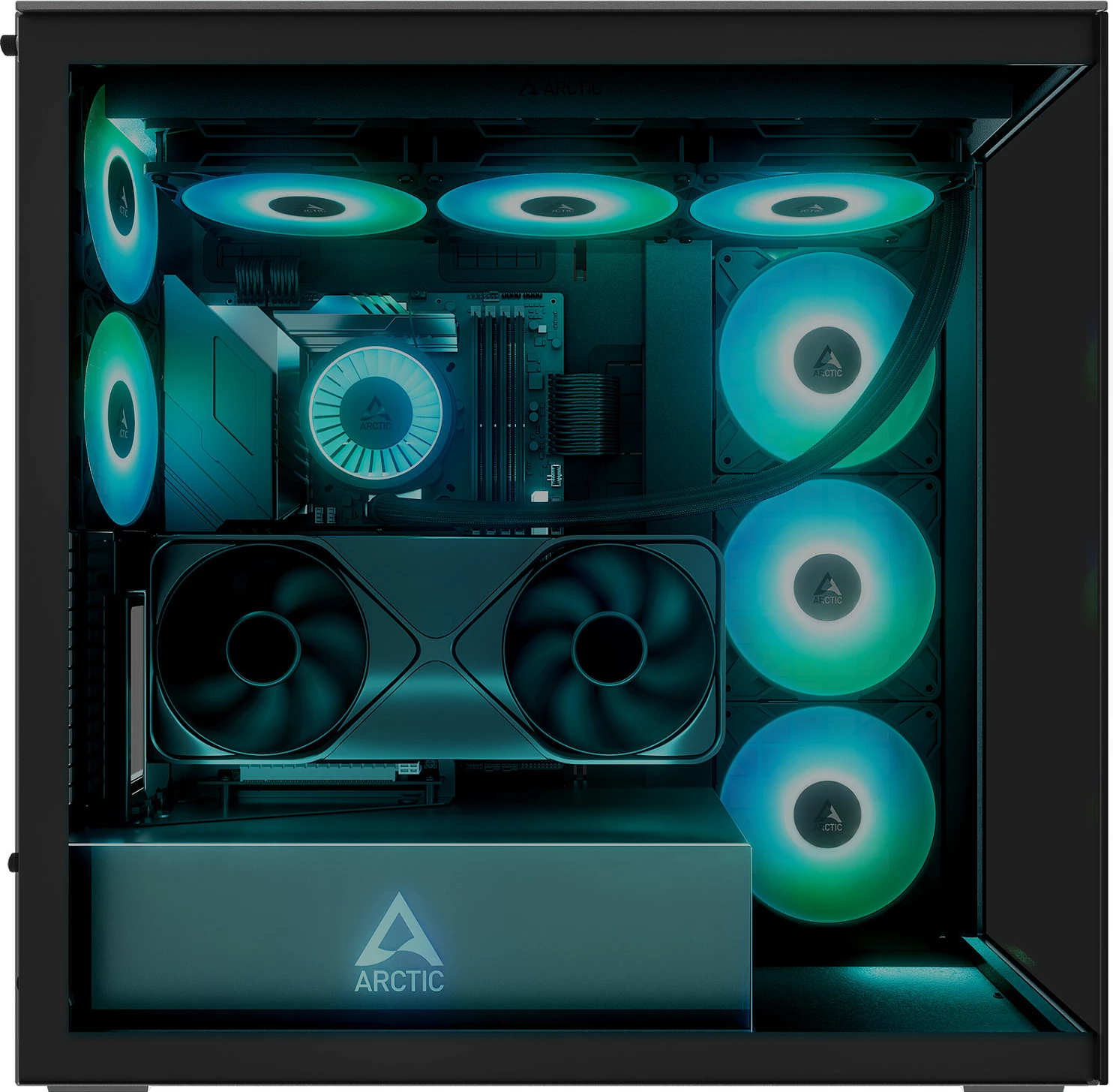 Kasë ARCTIC Xtender, Midi Tower, xham i temperuar, RGB, e zezë