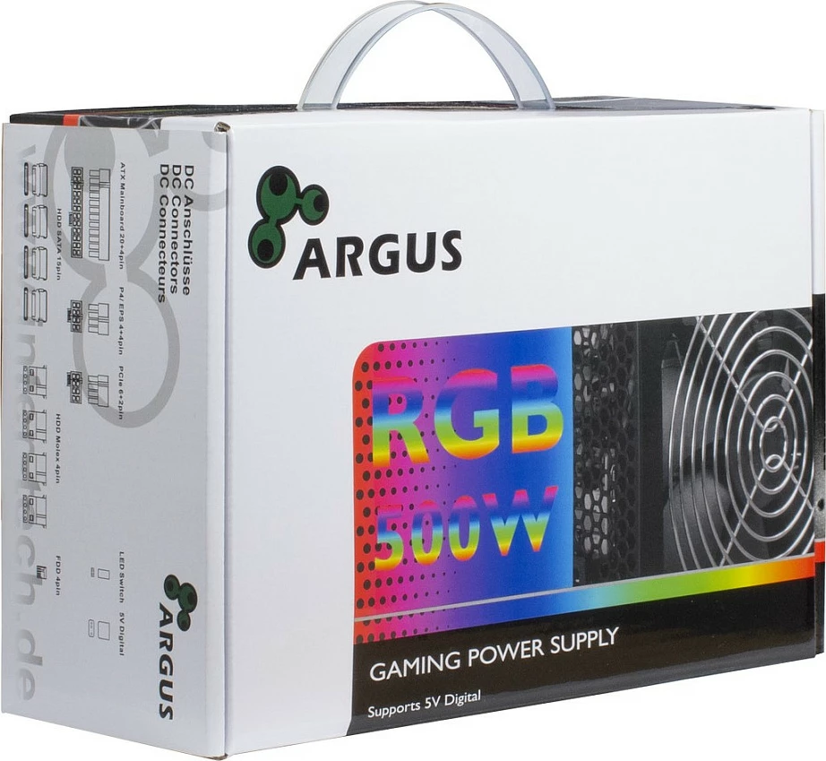 Furnizues rryme Inter-Tech Argus RGB-500W II, 500W, ventilator 140mm, RGB, i zi