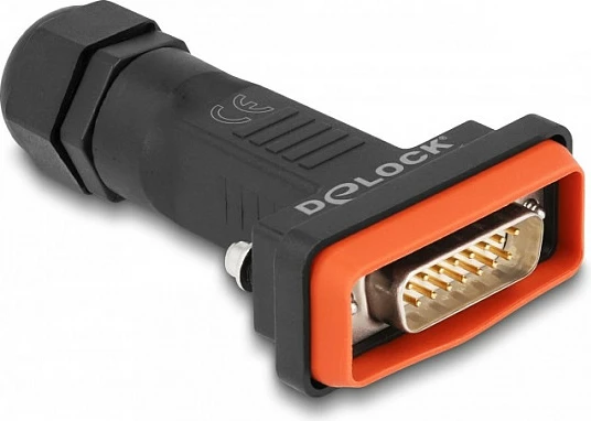 Konektor D-Sub 15-pin DeLOCK, mashkull, IP67, për saldim, i zi/portokalli