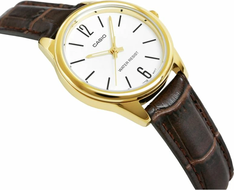 Orë dore femra Casio LTP-V005GL-7BUDF, kafe/ari, me kuti