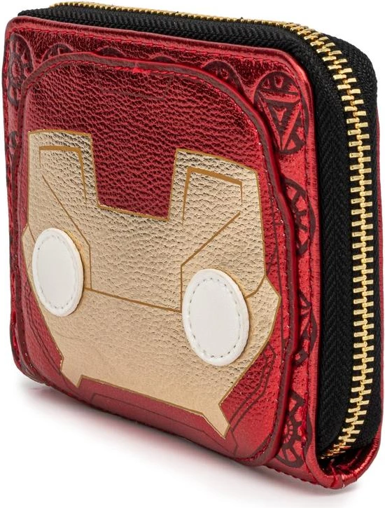 Portofol Loungefly Marvel Iron Man Head, zip-around, lëkurë vegane PU, 12.7 x 10 cm, i kuq/zi