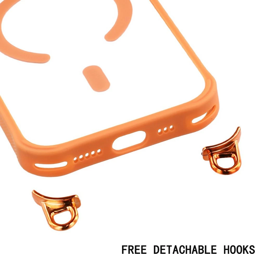 Mbështjellës Hurtel për iPhone 17, MagSafe, me litar crossbody të rregullueshëm, me stand te korniza e kamerës, portokalli