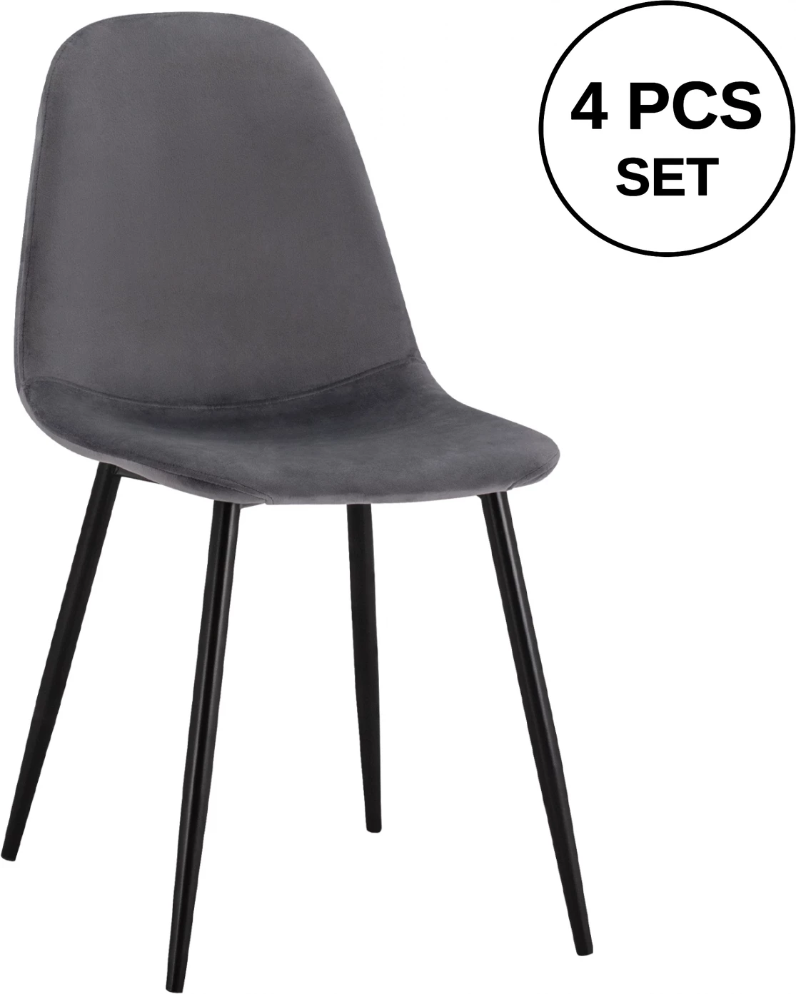 Karrige ngrënieje Leonardo kadife gri me këmbë metalike FH00100.01 45x53x85 cm., set prej 4 copë