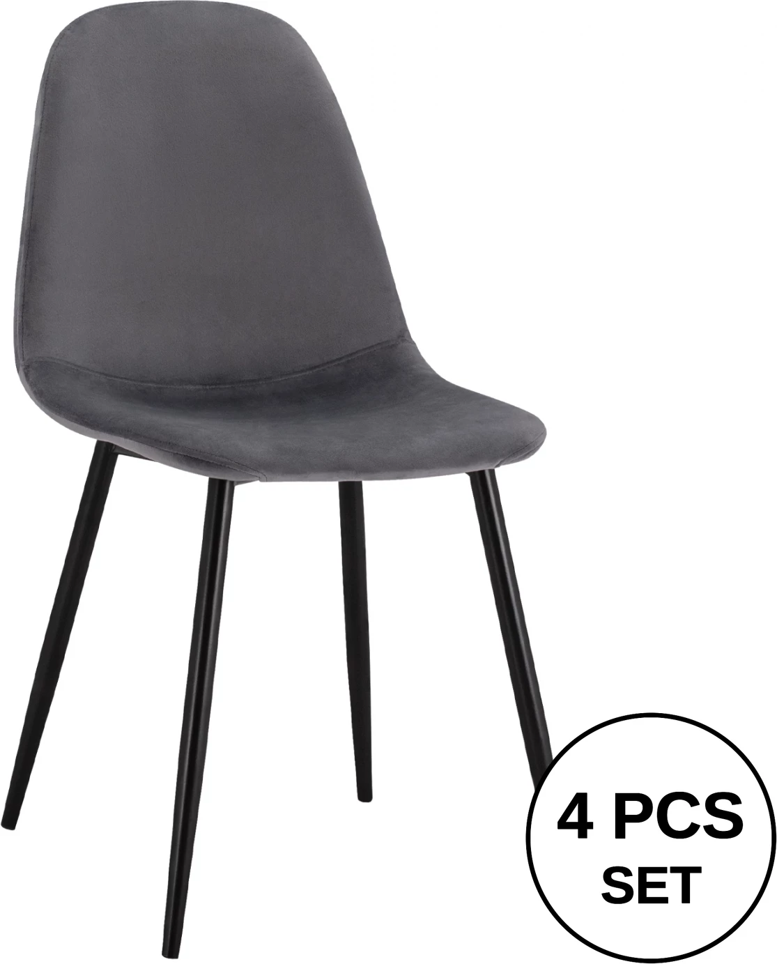 Karrige ngrënieje Leonardo kadife gri me këmbë metalike FH00100.01 45x53x85 cm., set prej 4 copë