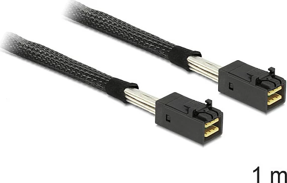 Kabllo Mini SAS HD DeLOCK SFF-8643 x4, 1 m, Male/Male, e zezë