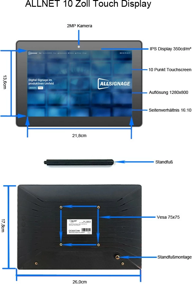 Tablet ALLNET PrimeOne-120, 12 Zoll, 8GB/64GB, Android 13