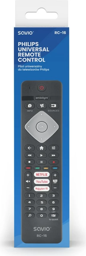 Telekomandë universale SAVIO RC-16 për Philips TV, SMART TV, e zezë