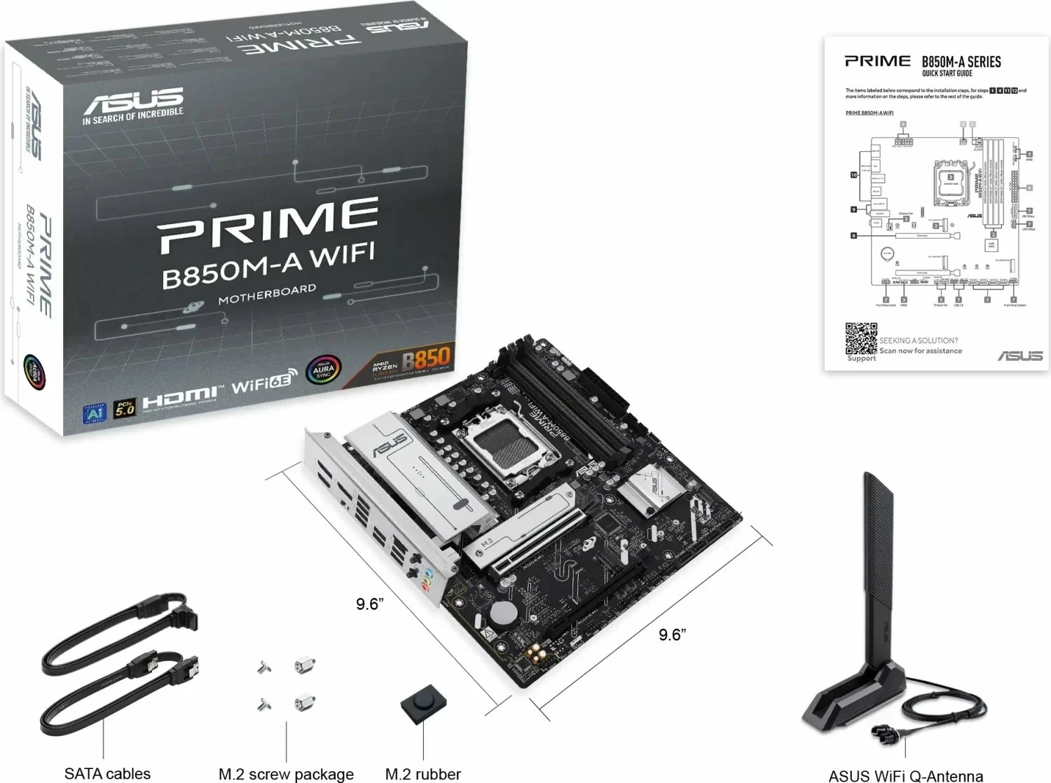Pllakë amë Asus PRIME B850M-A WIFI AM5, Micro ATX, DDR5 deri 256GB, Wi‑Fi 6E