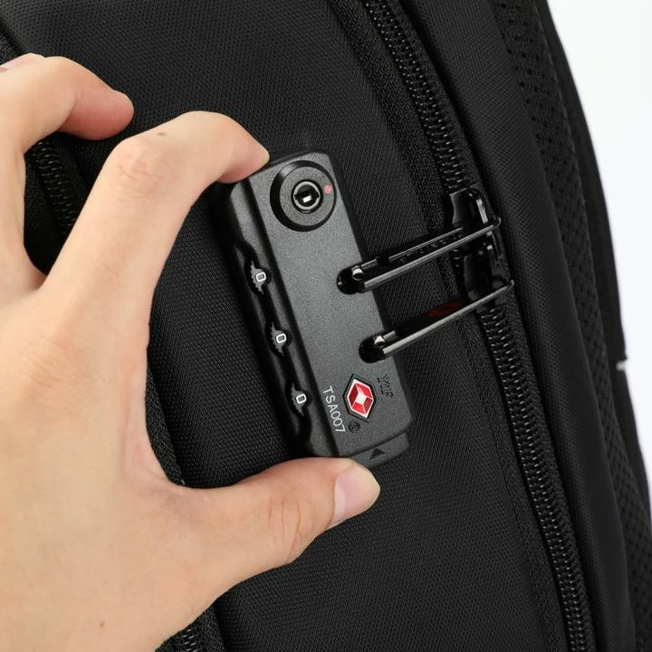 Çantë shpine për laptop Tigernu Sinope 17\" me port USB, zinxhir me kyçje, TSA lock, e zezë/kaltër