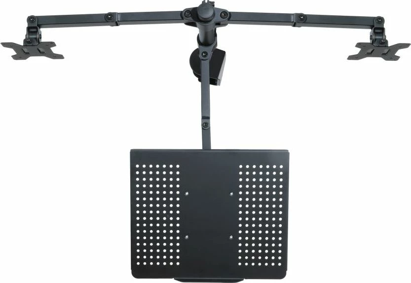 Mbajtës tavoline për 2 monitorë Art RAMM L-25 13–27\", VESA 100x100, max 10 kg, me raf për laptop, i zi