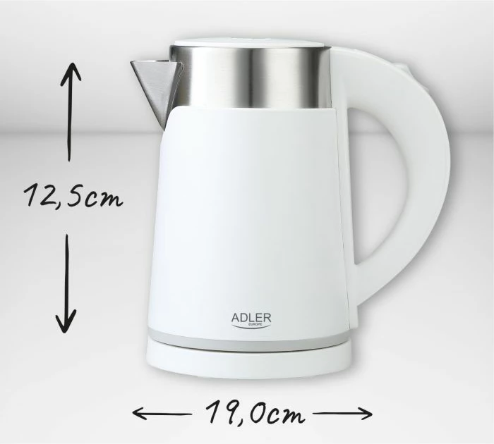 Çajnik elektrik ADLER AD1372W 0.6 L 800 W, i bardhë