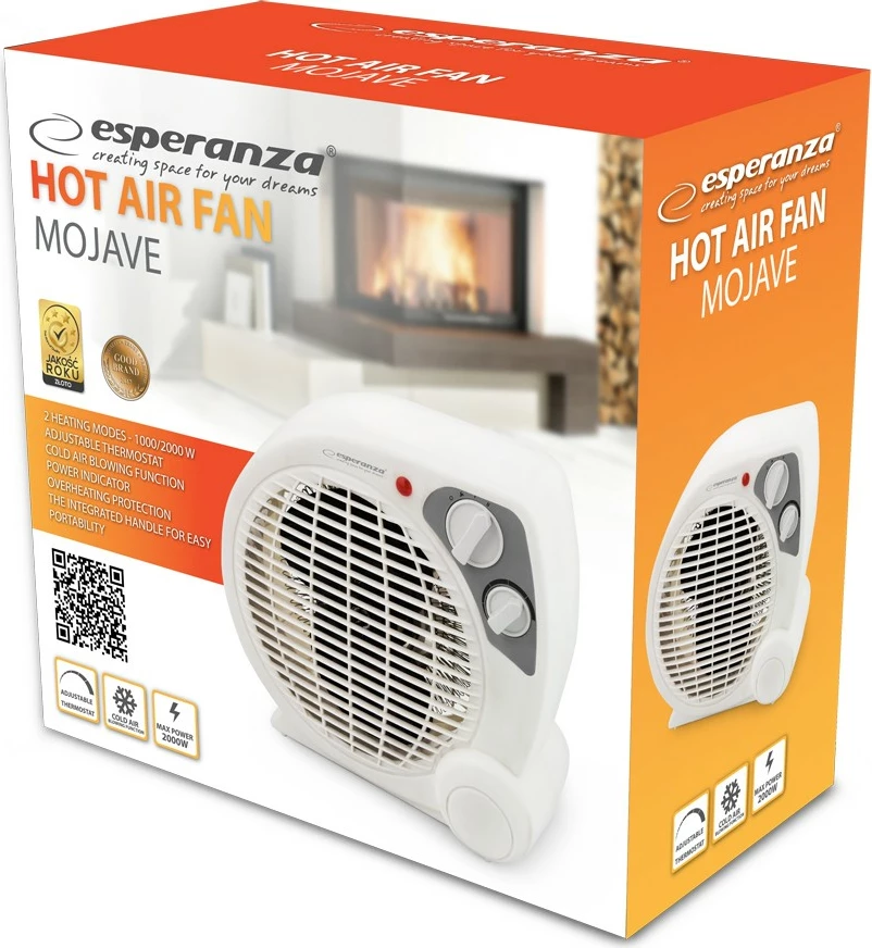 Ngrohës me ventilator Esperanza MOJAVE EHH002, 1000/2000W, Bardhë