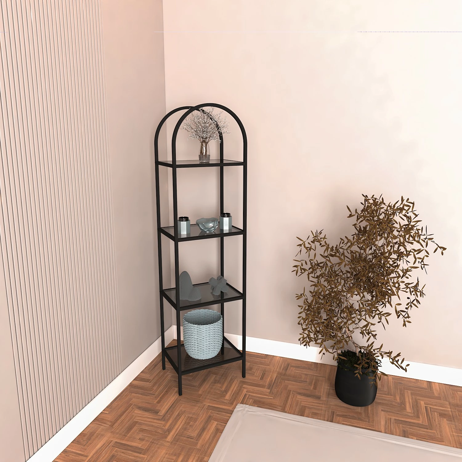 Raft librash Hanah Home Mona, xham i tymosur, i zi, 80x152x30cm