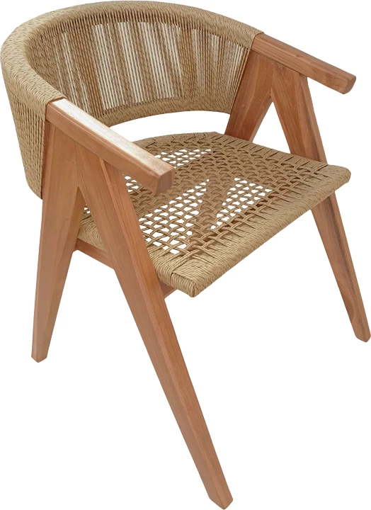 Karrige me krahë Wolly dru teak dhe litar pe, ngjyrë natyrale, 60x60x76cm