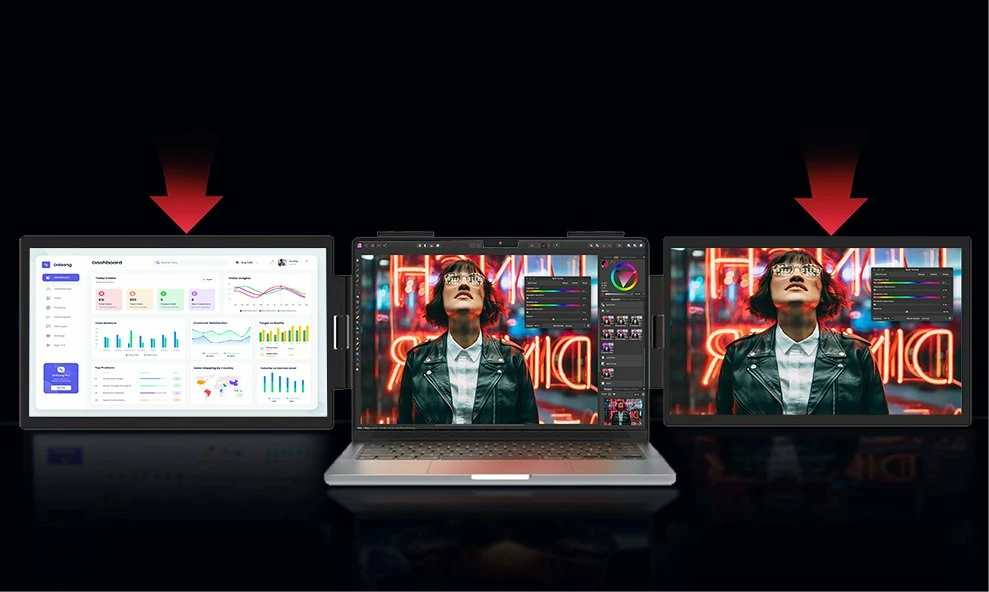 Monitor portativ i dyfishtë Zeuslap ZB14 2x14" Full HD IPS 60Hz, i zi, set me 2x kabllo USB-C