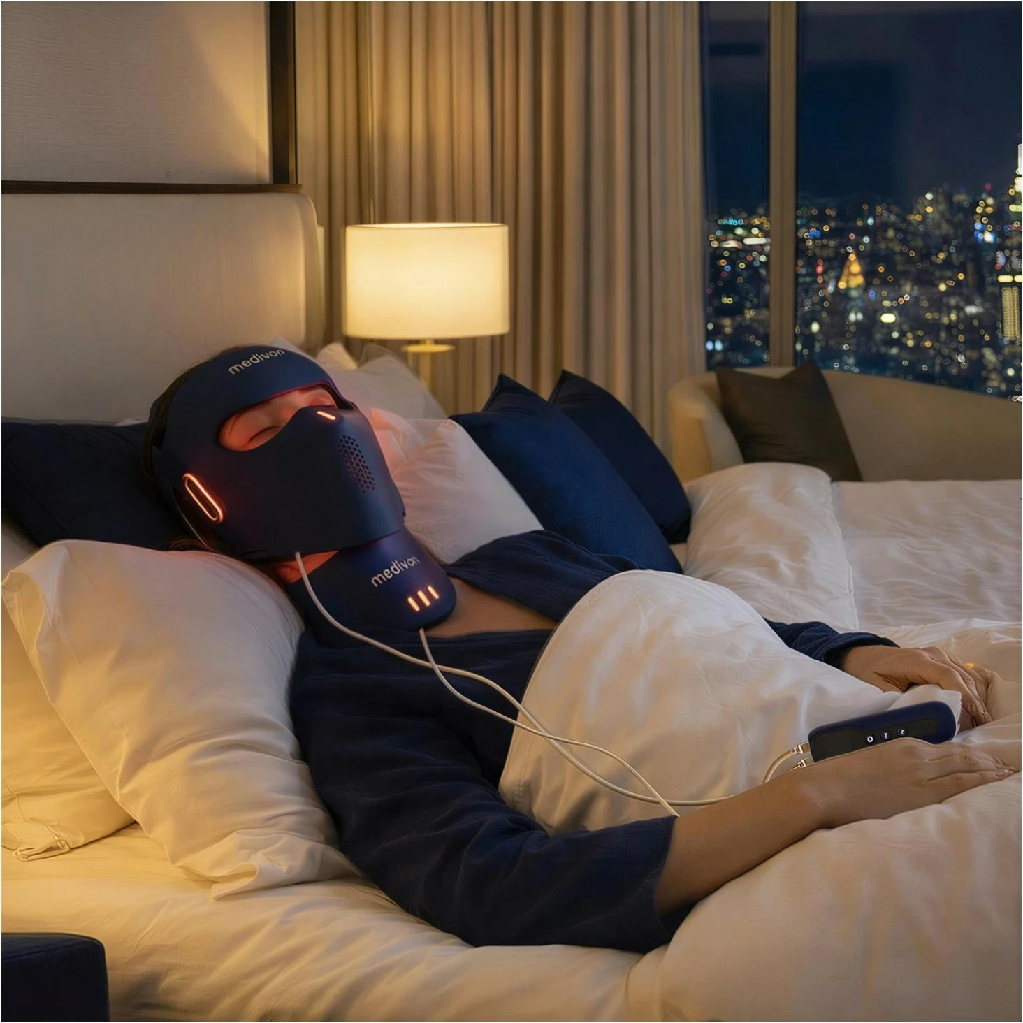 Maskë LED për terapi të dritës Medivon Lumi 3D Pro, me bateri 5000 mAh, blu