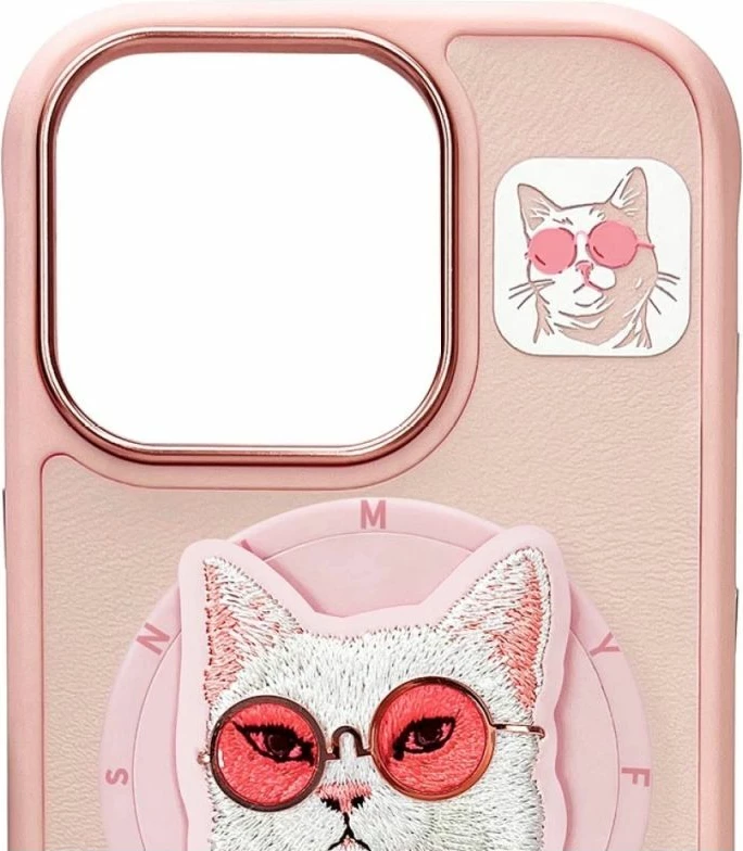 Kapak MagSafe për iPhone 16 Pro Nimmy Glasses Cool Cat, rozë