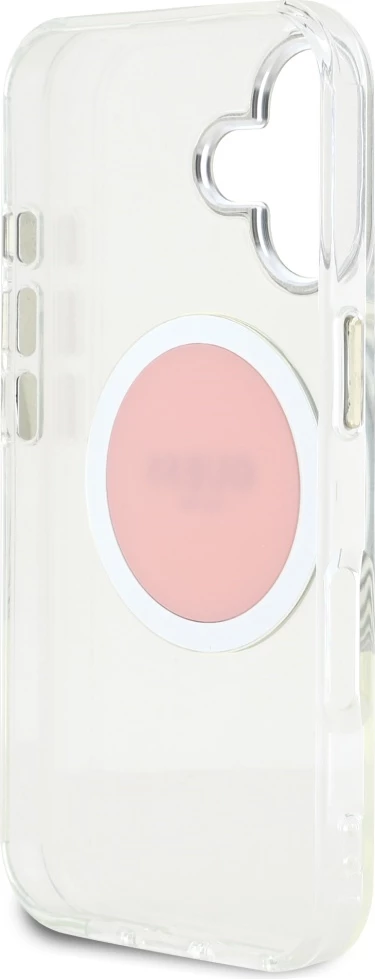 Mbështjellës Guess IML Metal Colored Circle Classic Logo MagSafe për iPhone 16, Rozë