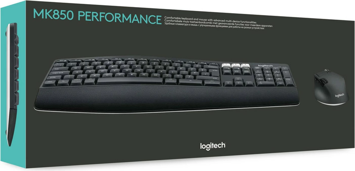 Tastierë dhe maus Logitech MK850 Performance, Full-size (100%), Wireless, RF Wireless + Bluetooth, QWERTZ, E zezë