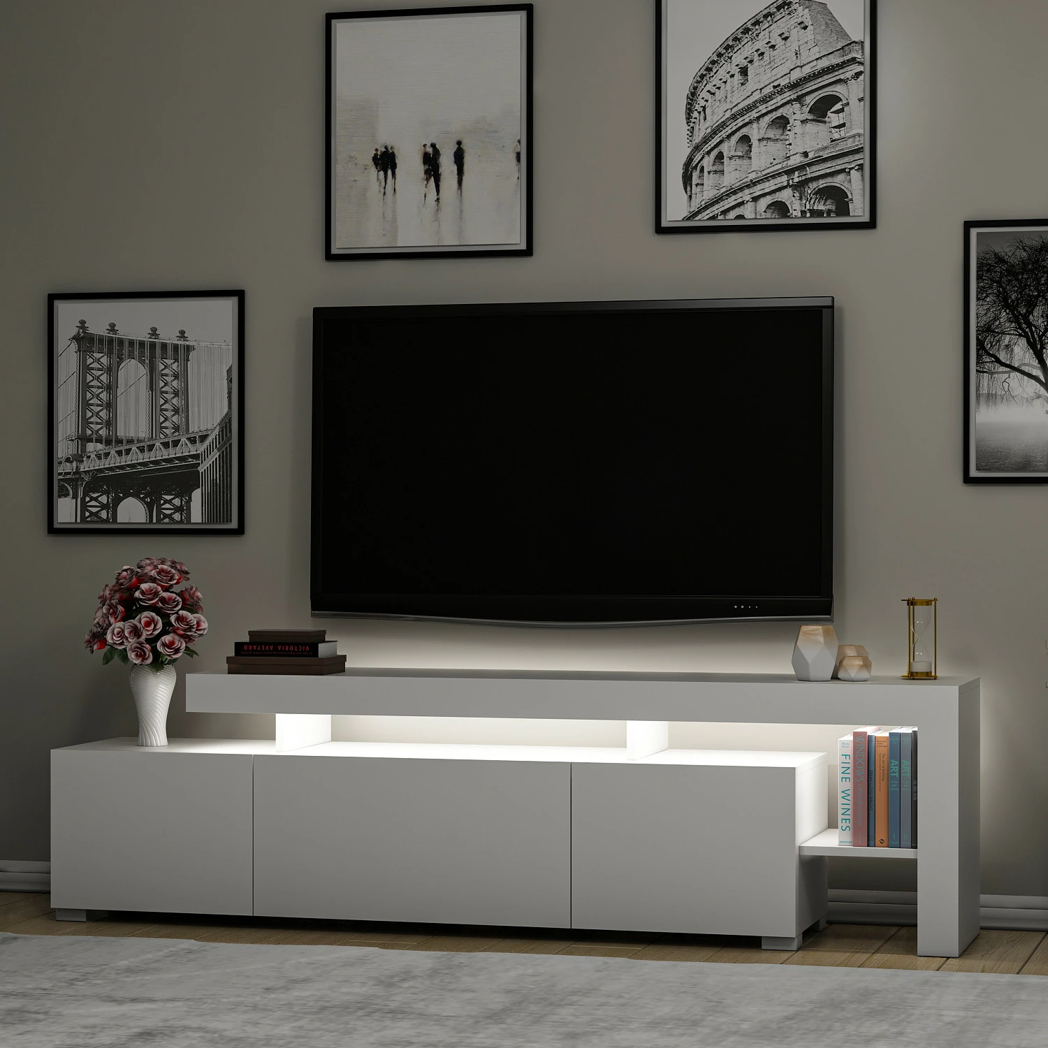 Komodë TV Skye Decor, ngjyrë e bardhë, Beliz
