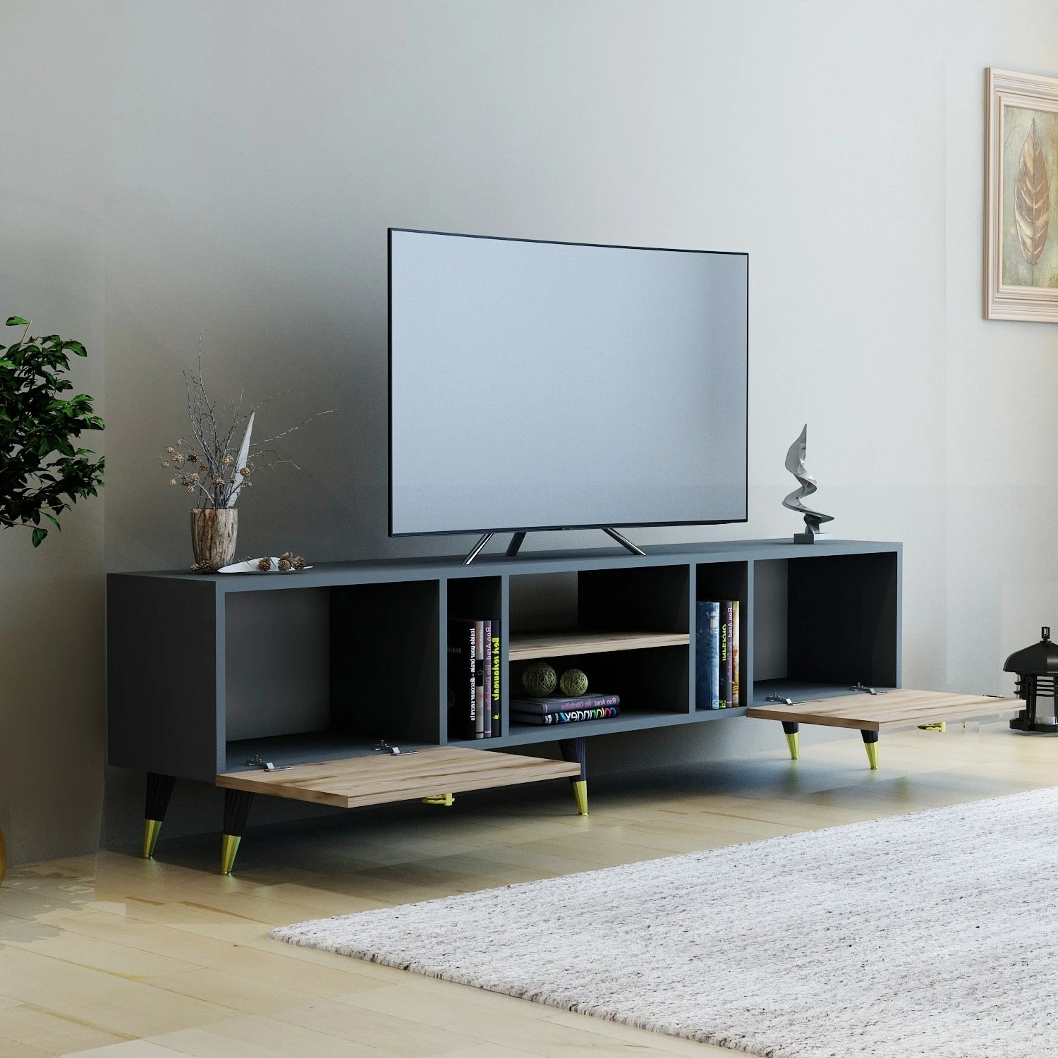 Komodë TV Hanah Home, Rudy - Ciragan, ngjyrë arrë dhe antracit