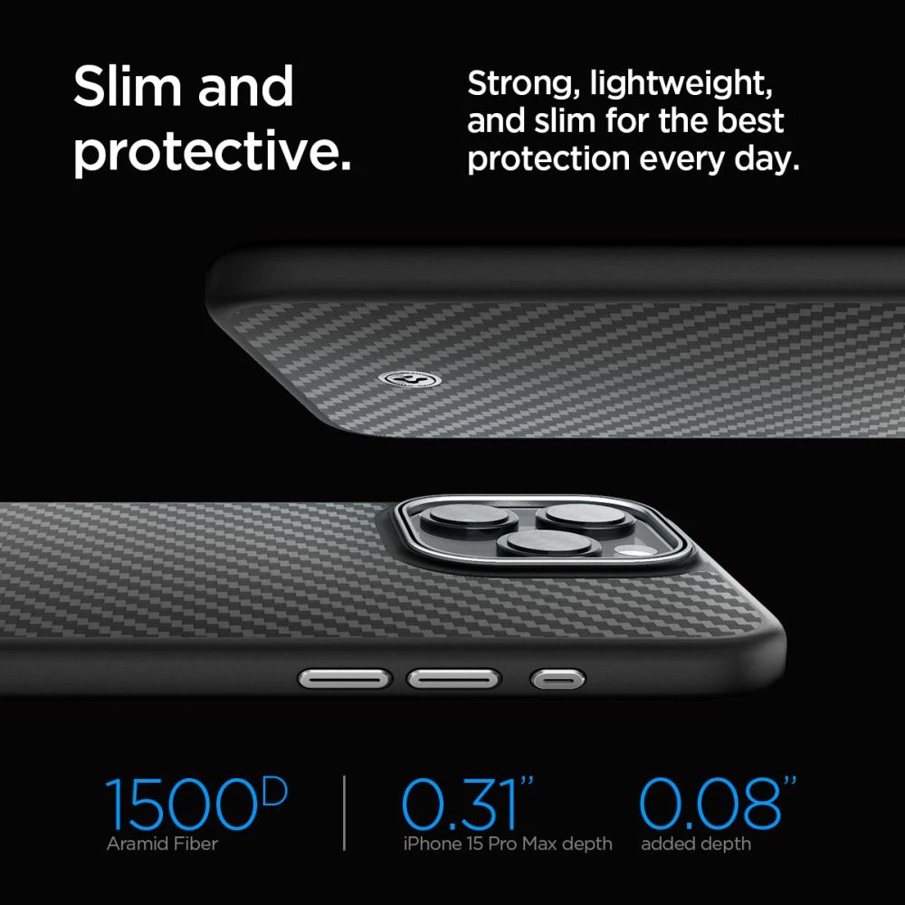 Mbështjellës Spigen Enzo Aramid Mag me MagSafe për iPhone 15 Pro Max, e zezë