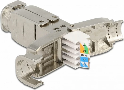 Kupler për kabllo rrjeti DeLOCK Cat6a STP, 2x LSA, toolfree, argjendtë