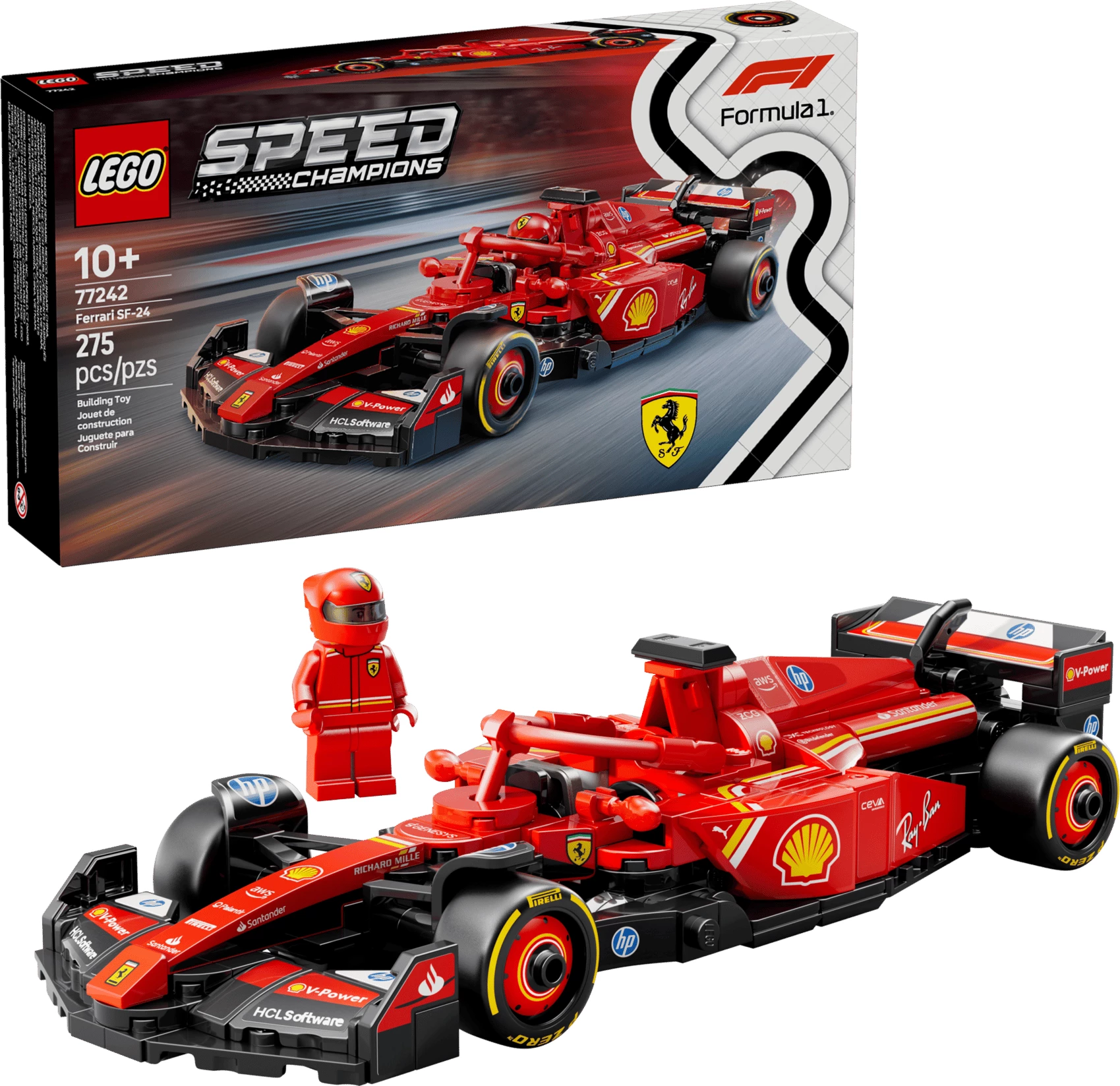 Set ndërtimi LEGO Speed Champions Ferrari SF-24 F1 Race Car 77242, 275 pjesë, e kuqe