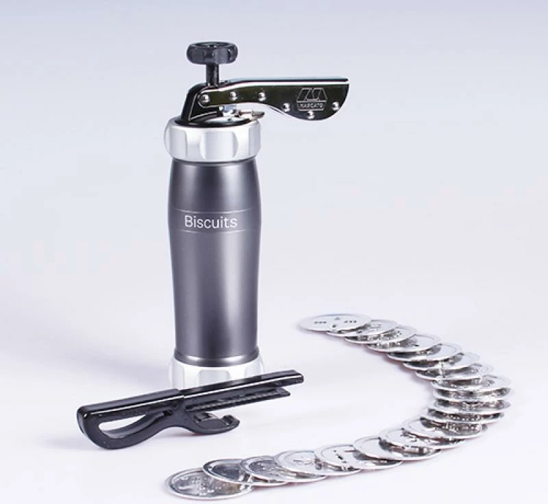 Shtypëse biskotash Marcato Biscuit Machine Design BI-DES-POWD-GRI (BIDESPOWDGRI), manuale, me disqe forme të ndërrueshme, gri pluhur