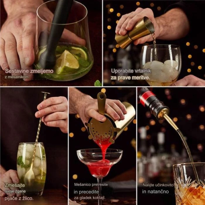 Set për kokteje Vonshef Boston Shaker 550ml, 6 copë, ari