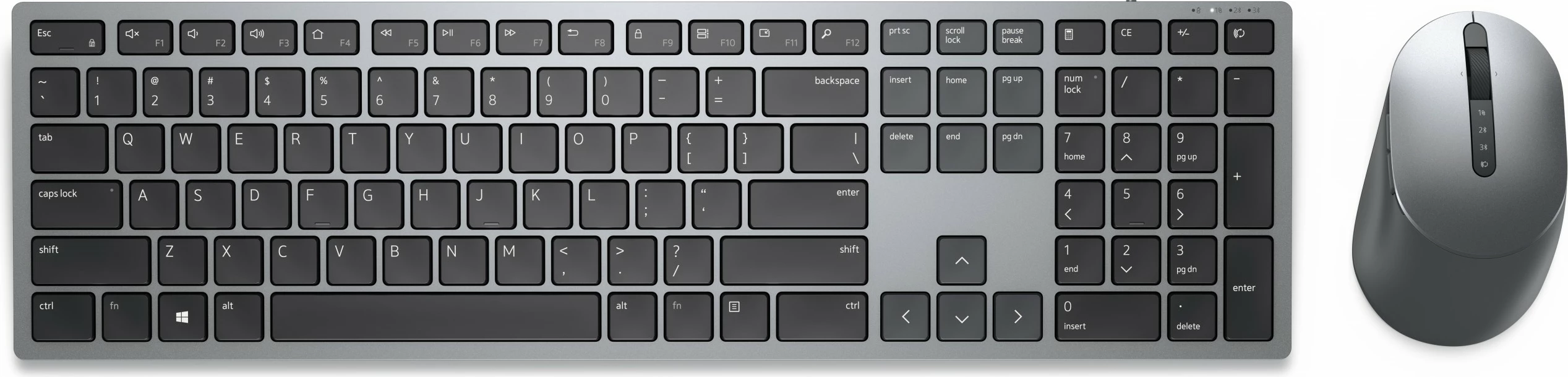 Tastierë DELL KM7321W, Full-size, Wireless, RF Wireless + Bluetooth, AZERTY, Maus përfshirë, Gri, Titanium