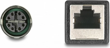 Kabllo adapter DeLOCK M12 X-coded 8-pin femër në RJ45 femër, 0.5 m, blu/turkeze