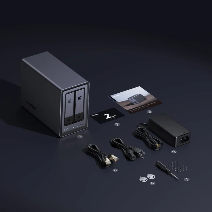 Pajisje NAS UGREEN NASync DXP2800, Intel N100, 8GB DDR5, 2x SATA + 2x M.2, 2.5GbE, gri e errët