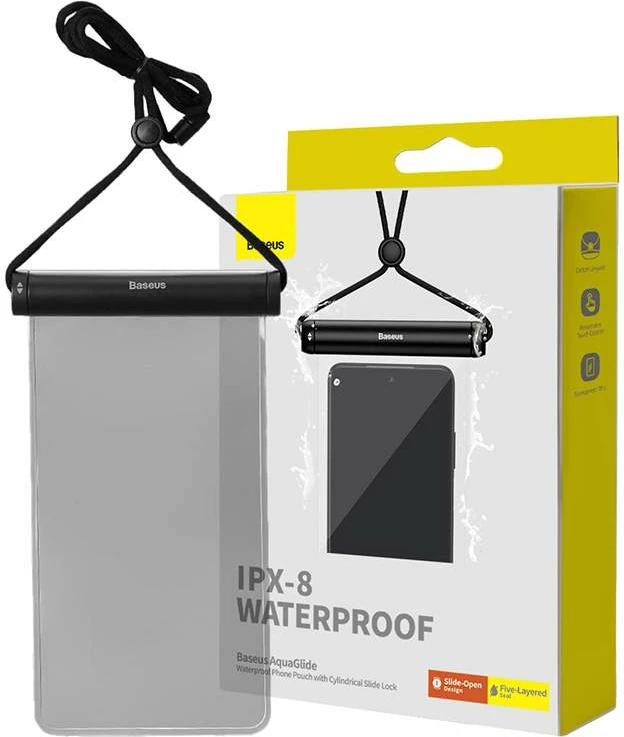 Mbështjellës i papërshkueshëm nga uji për celular Baseus AquaGlide, me cilindër mbyllës, i zi