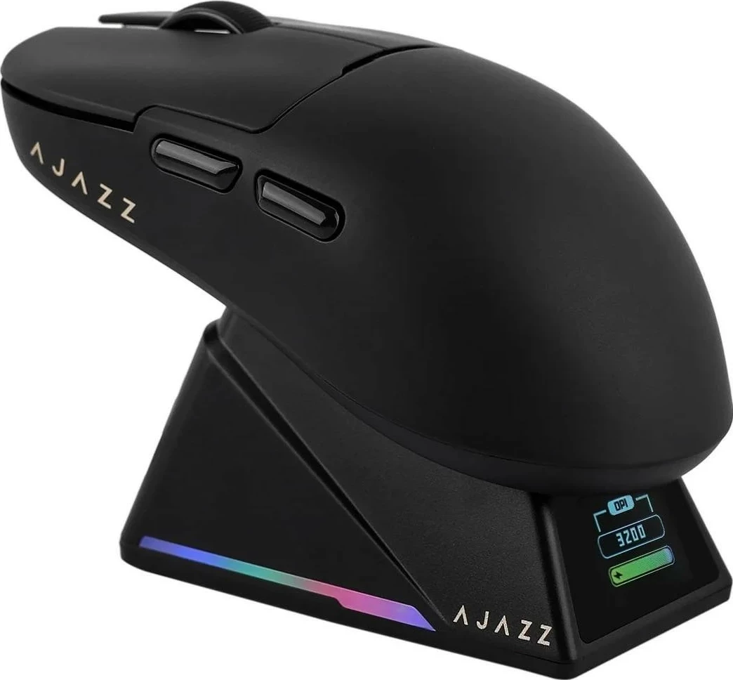 Maus pa kabllo Ajazz AJ159 APEX, PAW3950, 42000 DPI, 8000Hz, me Dock karikimi, i zi