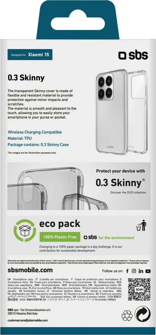 Mbështjellës SBS Skinny Cover për Xiaomi 15, TPU, i hollë, transparent, në kuti