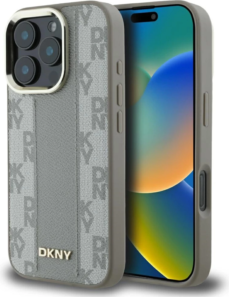 Mbështjellës DKNY Checkered Pattern MagSafe për iPhone 16 Pro, Bezhe