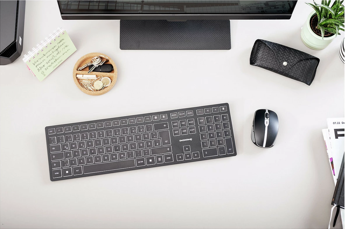 Tastierë Cherry KW 9100 SLIM, wireless RF + Bluetooth, QWERTZ (CH), me numpad, e zezë