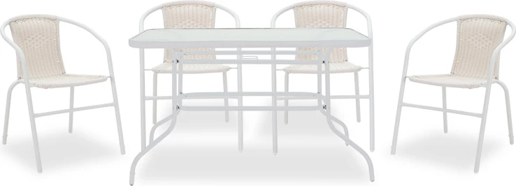 Tavolinë me karrige për terasë Valor-Obbi I set prej 5 copash metal-pe e bardhë