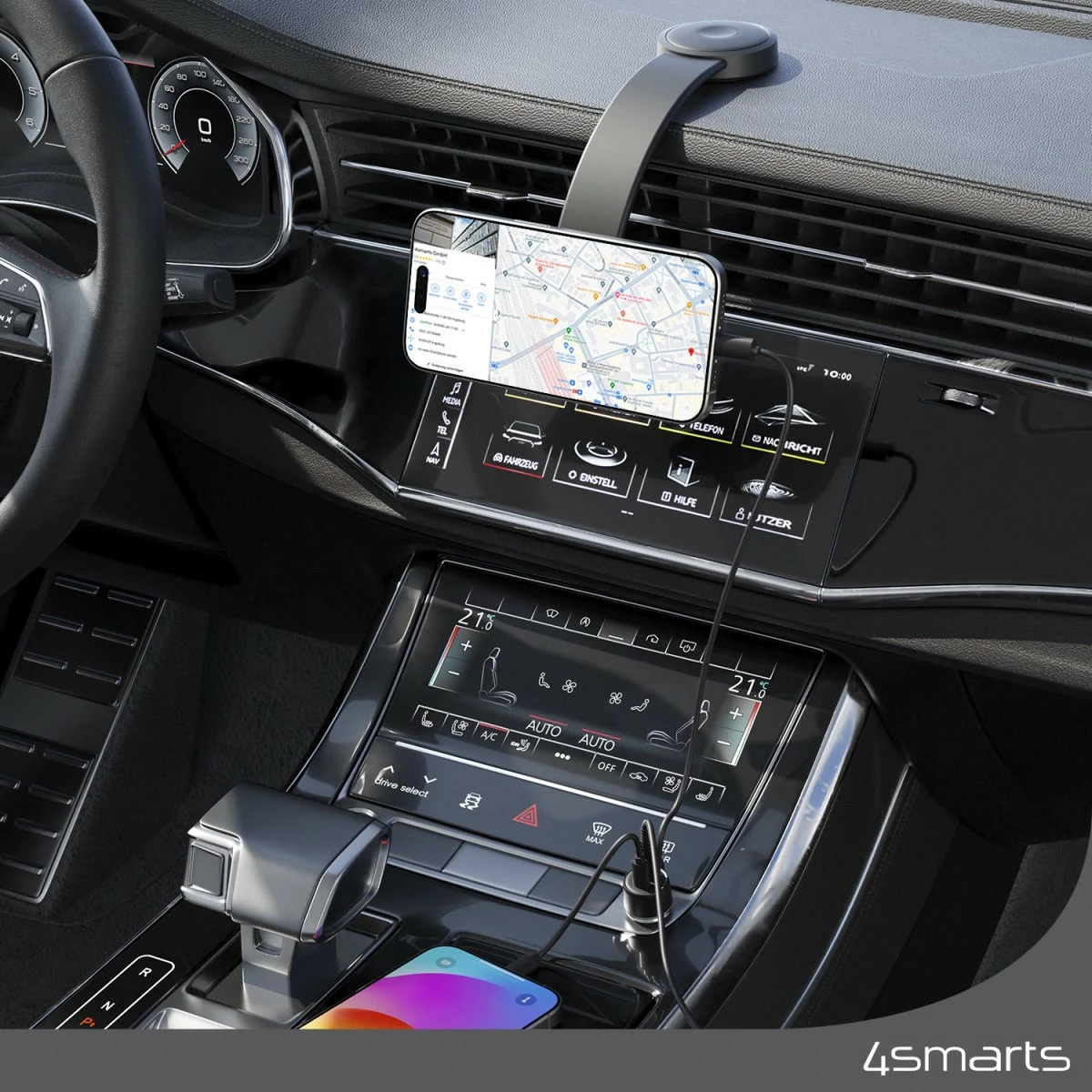 Mbushës wireless 4smarts Qi2, Auto, 12 V, 1.2 m, Gri